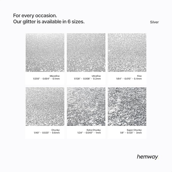 Hemway Polyurethane & Epoxy Resin Glitter 100g / 3.5oz Metallic Crystal Flake Additive for Flooring Jewelry Tumblers Glass Pigment - Microfine (1/256" 0.004" 0.1mm) - Silver