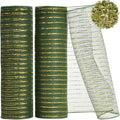 TONIFUL 2 Rolls 10 Inch Sage Green Decorative Mesh Ribbbon Rolls, Fabric Mesh with Foil for Wreath Supplies, Front Door Wreath Crafts Tree Decor Christmas NewYears Halloween Decoration (10 yds/roll)
