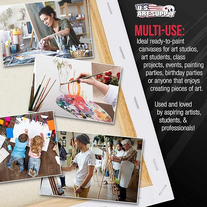 U.S. Art Supply X-Large Stretched Canvas for Painting 36x36 inch Gallery Depth 1-1/2" Thick, 2-Pack - 12oz Acrylic Gesso Triple Primed, Professional Artist Quality, 100% Cotton - Oil, Pouring Paint