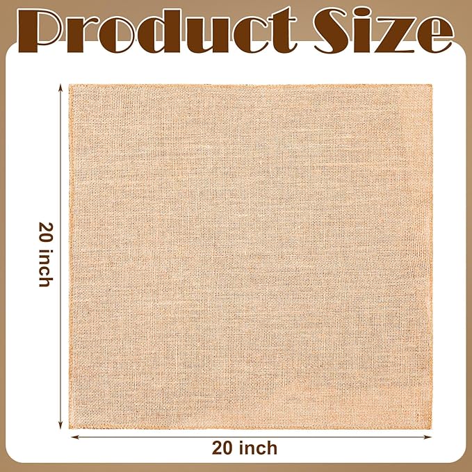 Preboun 5 Pcs Burlap Squares Multipurpose Natural Burlap Placemats Bulk for Farmhouse Home Party Wedding Table Cover Centerpieces Craft Supplies(20 Inch)