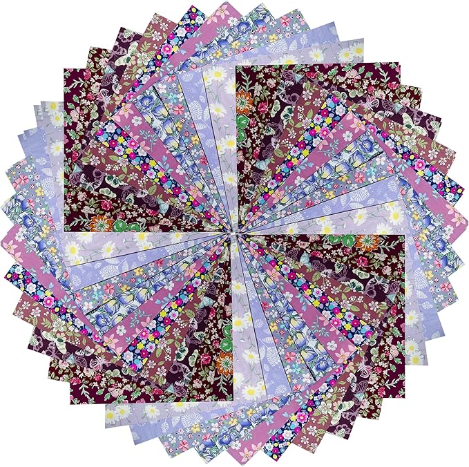 HANPATQUI 50PCS 12 x 12 inch Purple Printed 100% Cotton Fat Quarters Fabric for Sewing and Quilting Bundles Precut Fabric Square for DIY Craft Patchwork