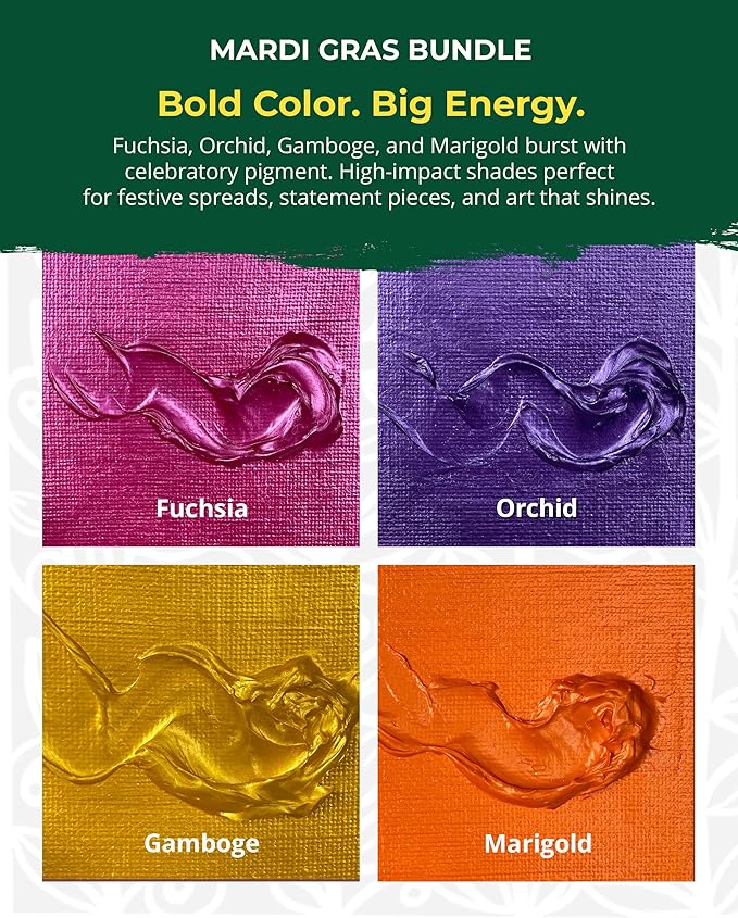 The Crafter's Workshop Stencil Butter - Mardi Gras Acrylic Paint Set - Boutique Metallic Texture Paste for Art, Canvas, Journals, & Cards - 4 x 2oz Jars