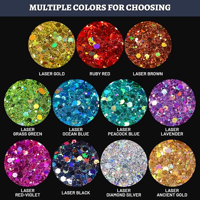 LEOBRO Gold Glitter, 160g/5.64oz Holographic Chunky Glitter for Crafts, Resin, Nail Body, Tumblers, Party Decorations