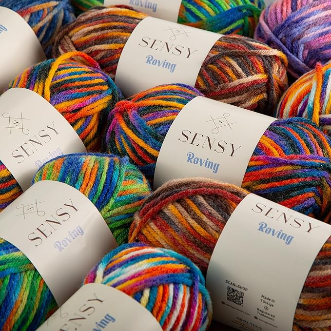 Sensy Roving Multi Color Yarn, 3.5 oz, 132 Yards, Gauge 5 Bulky (Carnaval)