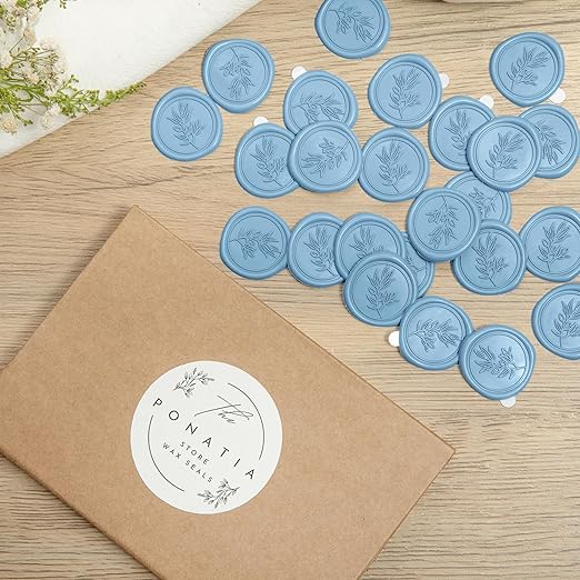 PONATIA Dusty Blue Wax Seal Stickers - 50 Pcs Self- Adhesive Wedding Invitation Seal Stickers, Perfect for Invitation Cards, Envelopes Christmas Cards, Gift Wrapping, Party Menu Decor