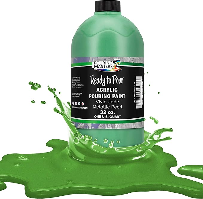 Pouring Masters Vivid Jade Metallic Pearl Ready to Pour Acrylic Pouring Paint - Premium 32-Ounce Pre-Mixed Fluid Acrylic Paint - Fluid Art Supplies for Canvas, Wood, Paper, Tile & Rocks