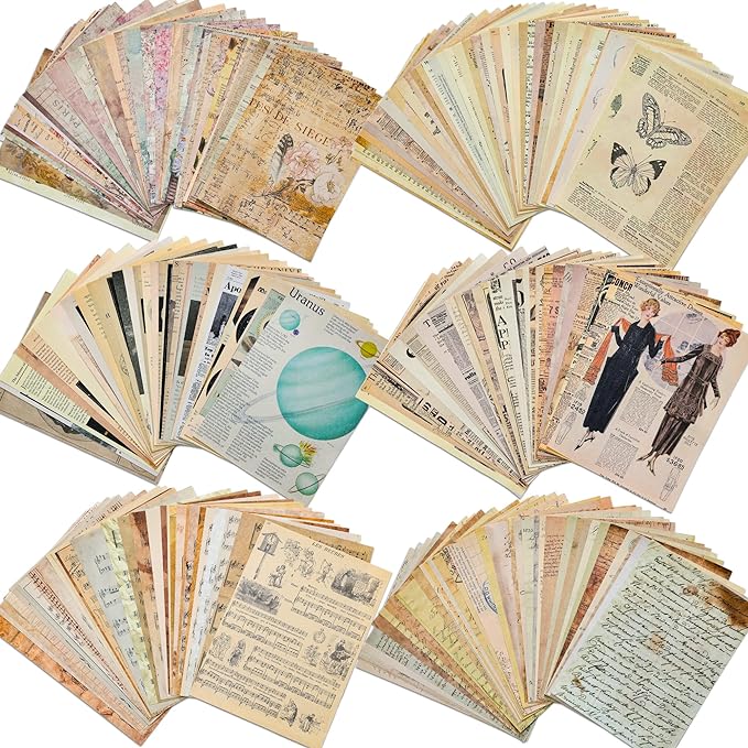 200 Sheets of Vintage Scrapbook Paper, Journaling Scrapbooking Supplies Craft Decoupage Papers Kit, Ephemera for Junk Journal Bullet Journals Well Posters Room Decor for Card Making Decorative Gift
