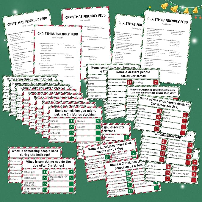 Christmas Friendly Feud Game with 2 Answer Buzzers, Holiday Feud Cards for Family Game Night Fun Trivia Quiz for Xmas Party Office Class Groups Team Building