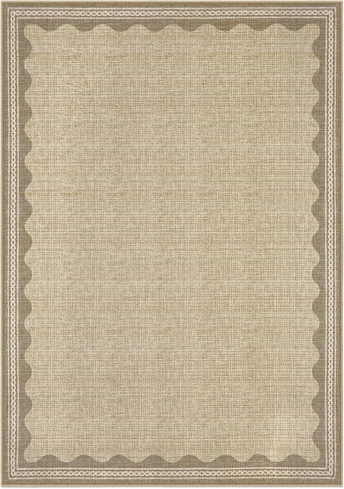 Scalloped Rug 4x6 Rugs for Entryway, Small Area Rugs Solid Jute Rug for Bedroom Girls, 4x6 Washable Rugs for Living Room, Non Slip Scalloped Bath Mat, Soft Dorm Nursery Carpet for Bedside