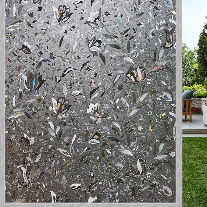 LEMON CLOUD Window Film, Decorative Window Privacy Film, Window Film Privacy Static Cling Frosted, Anti-UV Sun Blocker Heat Control for Home(Grayish Black, 29.5 x 157.4 inches