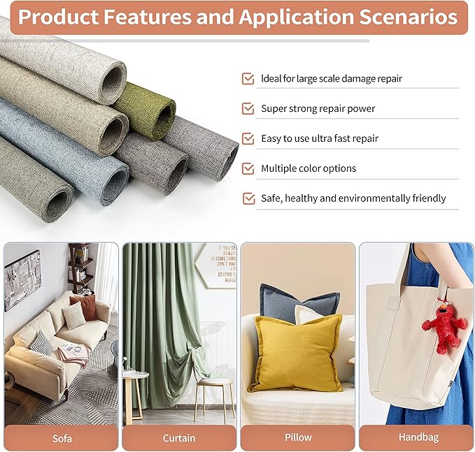 Fine Linen Fabric Patches, Self-Adhesive, Extra Large 12x40 Inch, Multi Color, for Sofa & Clothes Repair (Burgundy)