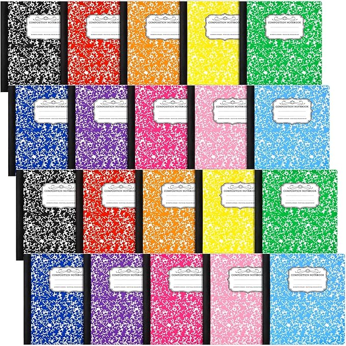 Seajan 20 Pack Composition Notebooks, Wide Ruled Paper, 7-1/2" x 9-3/4" Marble Hard Covers, 60 Sheets, Composition Notebooks Bulk for Students Back to School Adults Office Supplies(Colorful)