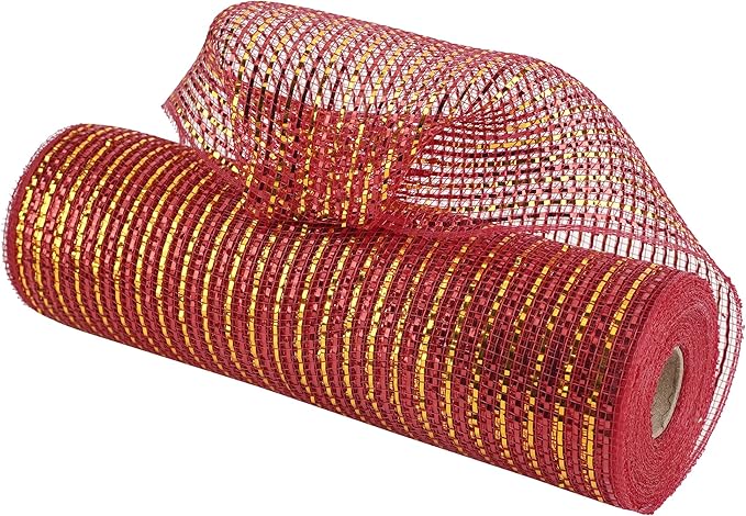 MEEDEE Red and Gold Deco Mesh 10 Inch Deluxe Wide
