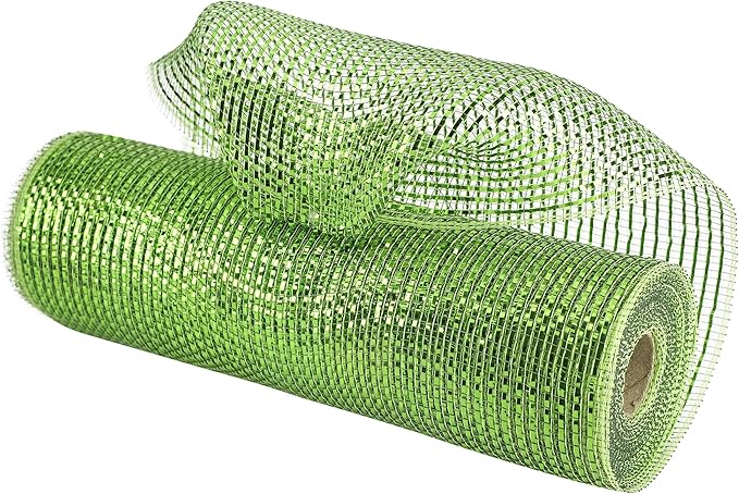 MEEDEE Moss Green Deco Mesh 10 Inch Rolls Deluxe Wide Foil Metallic Mesh Fabric Moss Green Mesh Ribbon for Christmas Tree, Wreaths, Garland, Gift Wrapping, Bows Making (30 Feet)