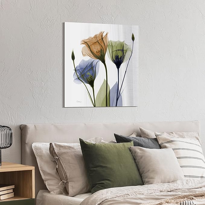 Empire Art Direct Frameless Free Floating Tempered Glass Panel Graphic Wall Art Ready to Hang, 24" x 24", Gentian Buddies, Multi-color Flower