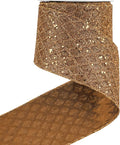 HUIHUANG Copper Wired Ribbon 4 inch Glitter Christmas Wired Ribbon Diamond Mesh Wire Ribbon for X-mas Tree Decorations, Wreaths, Garland, Large Bows Making, Thanksgiving Fall Decor -10 Yards