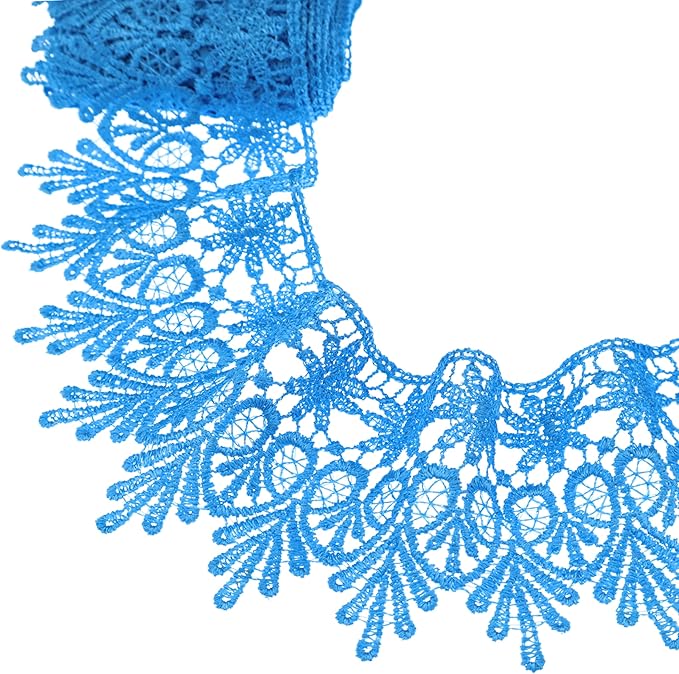 GXTIZAS Blue Lace Trim 5 Yards Wide Venise Lace Ribbon Embroidered Edge Trim for Sewing Crafts Pillow Case