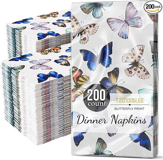 Trendables Butterfly Napkins for decoupage 200 Pcs 3 Ply Butterfly paper napkins decorative Guest Towels Disposable Bathroom, For Tea Party Decorations, Dinners & Weddings