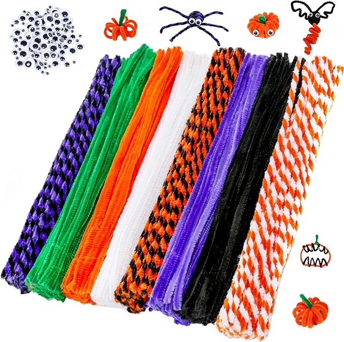 Halloween Pipe Cleaners,420 Pcs Halloween Pipe Cleaners Craft Set Including 320Pcs Pipe Cleaners &100Pcs Wiggle Googly Eyes Self Adhesive for Home&School DIY Art Crafts Daily or Halloween Decoration