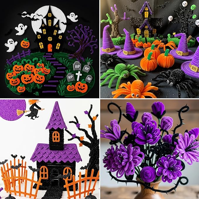 Caydo 500 Pieces Halloween Twist Pipe Cleaners with 100pcs Eyes, Chenille Stems, Pipe Cleaner Crafts for DIY Art and Craft Projects Creative Gift Party Decorations