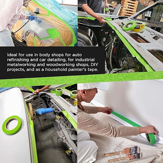 Dura-Gold Green Automotive Masking Tape 3/4 Inch (0.7 Inch x 55 Yards), 4 Rolls - Premium High-Performance, Heat Resistant - Auto Refinish Painting, Car Detailing, Autobody, Industrial, Painters Tape