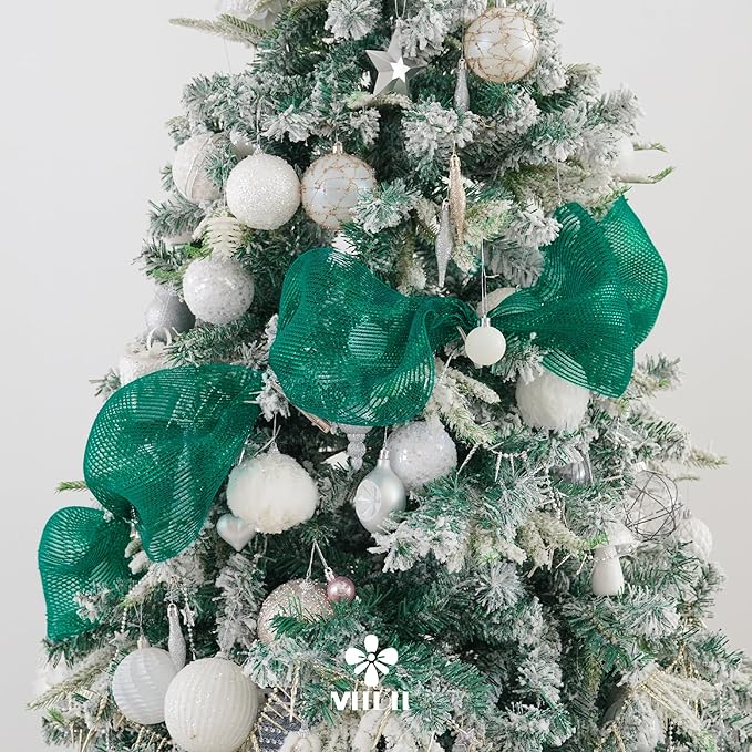 MEEDEE Forest Green Deco Mesh 10 Inch Deluxe Wide Foil Metallic Mesh Fabric Dark Green Mesh Ribbon for Christmas Tree, Wreaths, Garland, Gift Wrapping, Bows Making (30 Feet)