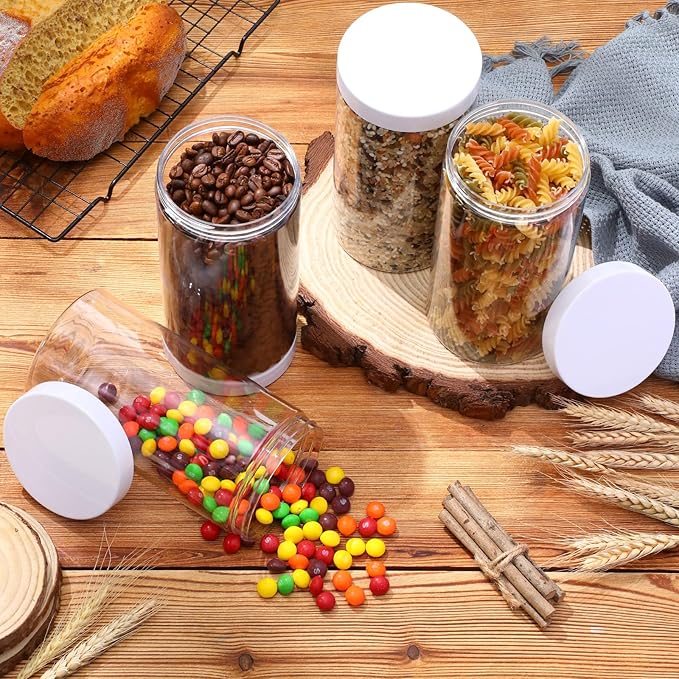 SATINIOR 24 Pieces Empty Clear Plastic Jars with Lids Round Storage Containers Wide Mouth for Beauty Product Cosmetic Cream Lotion Liquid Butter Craft and Food(White Lid,32 oz)