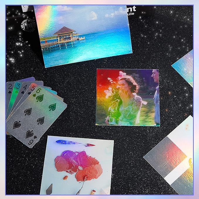 36 Sheets Holographic Sticker Paper Clear A4 Vinyl Sticker Paper Self Adhesive Waterproof Transparent Film Gem Rainbow Star Patterns, 11.7 x 8.3 Inch (Colorful)