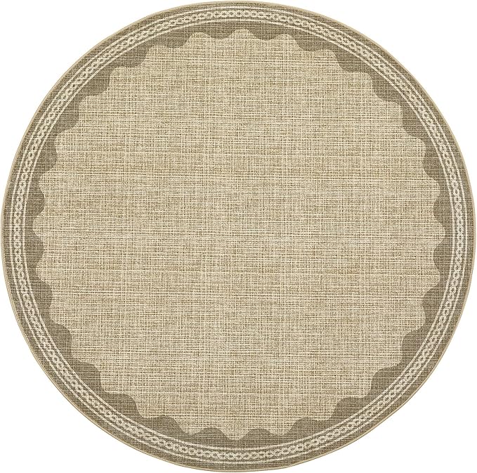 Scalloped Round Rug 4ft, Small Area Rugs Solid JuteRug for Bedroom Girls, Washable Rugs for Living Room, Non Slip Scalloped Round Bath Mat, Soft Dorm Nursery Carpet for Bedside