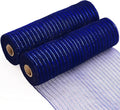 Koopi Deco Mesh 10 inch x 10 Yards Each Roll, Set of 2 Navy Blue with Blue Metallic Foil Poly Mesh Ribbons for Wreaths, Swags, Craft, Party and Decorating Supplies- 2 Rolls
