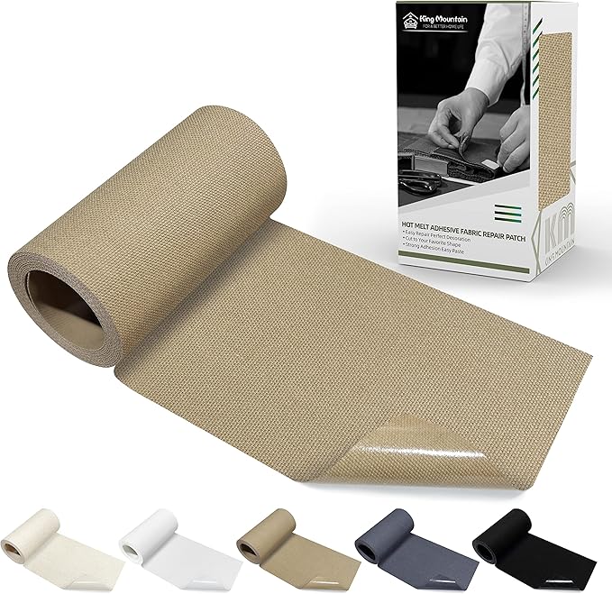 KING MOUNTAIN Canvas Iron on Patch,3"×60",Waterproof 100% Cotton Fabric Repair Patch,Used for Various Sofa,Tent,Clothes,Seats,Suitcases (Camel)