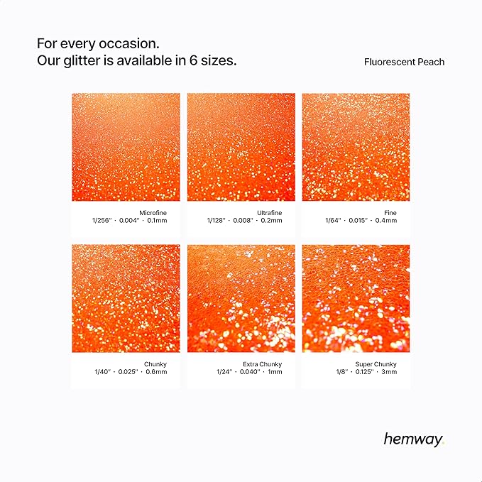 Hemway Polyurethane & Epoxy Resin Glitter 100g / 3.5oz Metallic Crystal Flake Additive for Flooring Jewelry Tumblers Glass Pigment - Microfine (1/256" 0.004" 0.1mm) - Fluorescent Peach