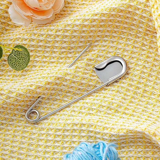 Juexica 10 Pcs 5 Inch Jumbo Stainless Steel Safety Pins Large Heavy Duty Huge Strong Laundry Pins for Upholstery Sewing Quilting Key Rings Craft Outdoor (Silver)