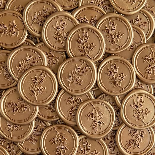 PONATIA Antique Gold Wax Seal Stickers - 50 Pcs Self- Adhesive Wedding Seal Stickers, Perfect for Wedding Invitation Cards, Envelopes Christmas Cards, Gift Wrapping, Party Menu Decor