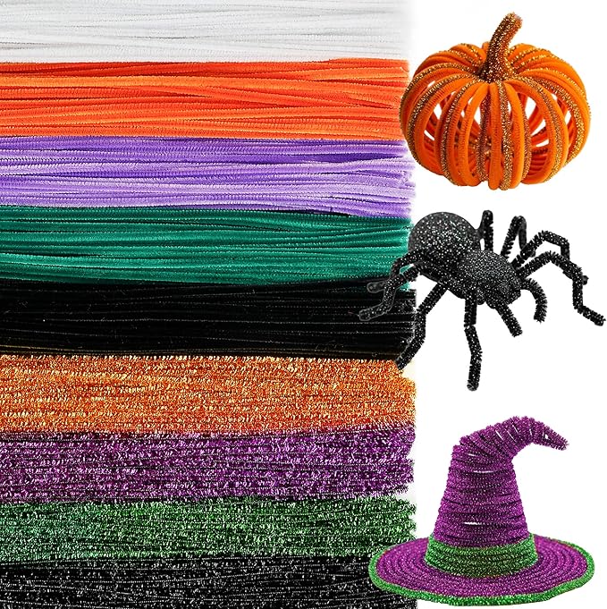 Caydo 500 Pieces Halloween Pipe Cleaners with 100pcs Eyes, Chenille Stems, Pipe Cleaner Crafts for DIY Art and Craft Projects Creative Gift Party Decorations
