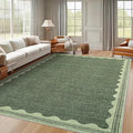 Scalloped Washable Rug 8x10 Area Rugs for Living Room, Solid Green Rug for Bedroom Girls, Non Slip Throw Carpet with Rubber Back, Soft Dorm Nursery 8x10 Rugs for Dining Room
