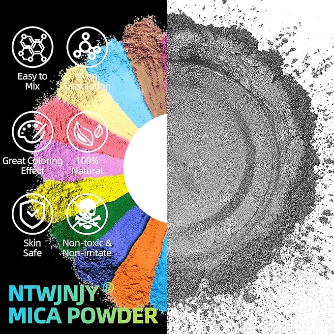 Silvery Mica Powder for Epoxy Resin，Natural Shimmer Mica Powder Used for Coloring car Spray Paint, Candles, soap, Eye Shadow, Lip Gloss, Nail Polish(50g/1.7oz)