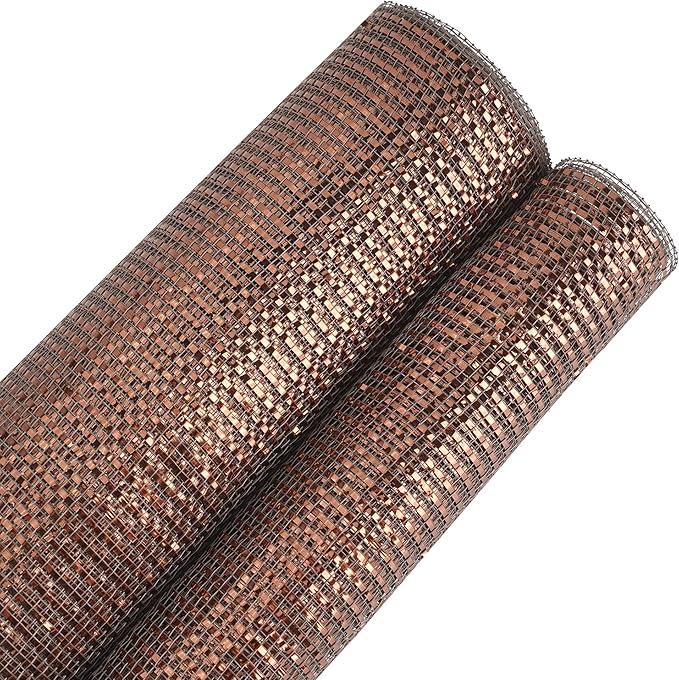 MEEDEE Brown Deco Mesh 10 Inch Deluxe Wide Foil Metallic Mesh Ribbon Chocolate Deco Mesh Harvest Mesh Ribbon Fall Mesh for Wreaths, Garland, Christmas Tree, Gift Wrapping, Bows Making (30 Feet)