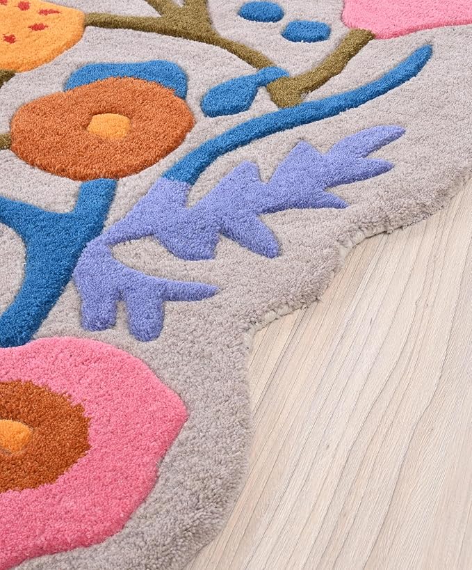 Handmade Wool Floral Area Rug for Living Room | Elegant Flower Garden Design, Soft, Thick and Durable | Bedroom, Dining Room & Home Decor Carpet (8' x 10', Floral H)