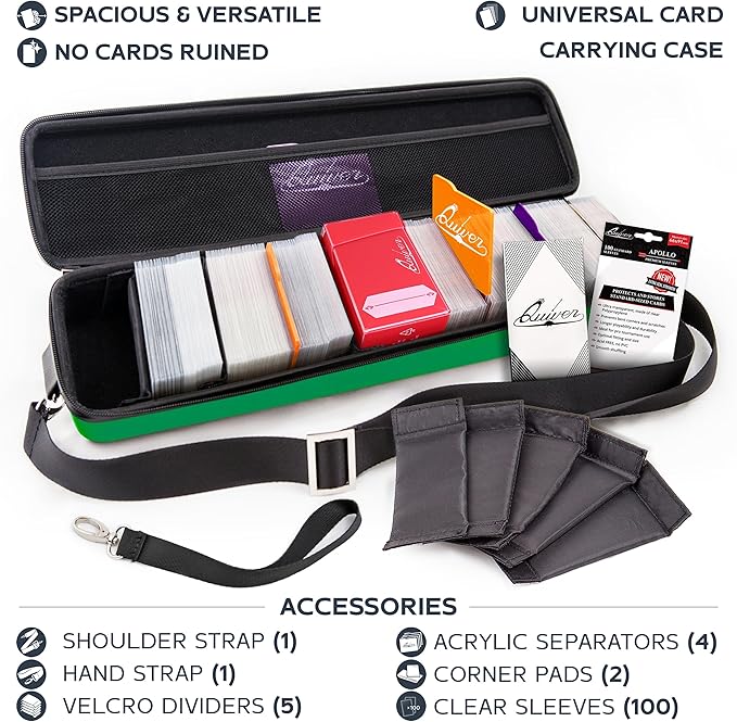 Quiver Time 's Green Card Case, Perfect for MTG Deck, Premium Storage Box, for Trading Cards, and Playing Card Storage, Ideal for Carrying Magic The Gathering and Game TCG Enthusiasts Recommended