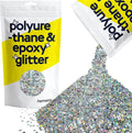 Hemway Polyurethane & Epoxy Resin Glitter Metallic Crystal Flake Additive for Flooring, Jewellery, Tumblers & Resin Moulds 100g / 3.5oz - Shaped (0.3mm x 1.5mm) - Silver Holographic Stars & Moons