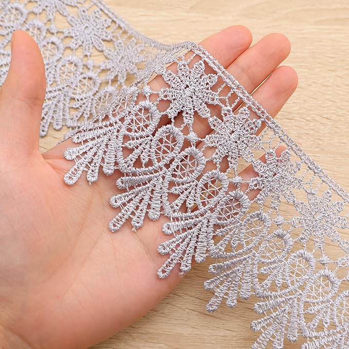 GXTIZAS Gray Lace Trim 5 Yards Wide Venise Lace Ribbon Embroidered Edge Trim for Sewing Crafts Pillow Case