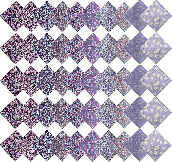 HANPATQUI 50PCS 12 x 12 inch Purple Printed 100% Cotton Fat Quarters Fabric for Sewing and Quilting Bundles Precut Fabric Square for DIY Craft Patchwork