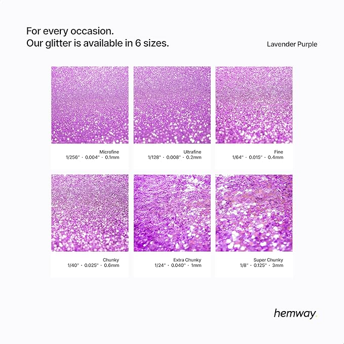 Hemway Polyurethane & Epoxy Resin Glitter 100g / 3.5oz Metallic Crystal Flake Additive for Flooring Jewelry Tumblers Glass Pigment - Extra Chunky (1/24" 0.040" 1mm) - Lavender Purple