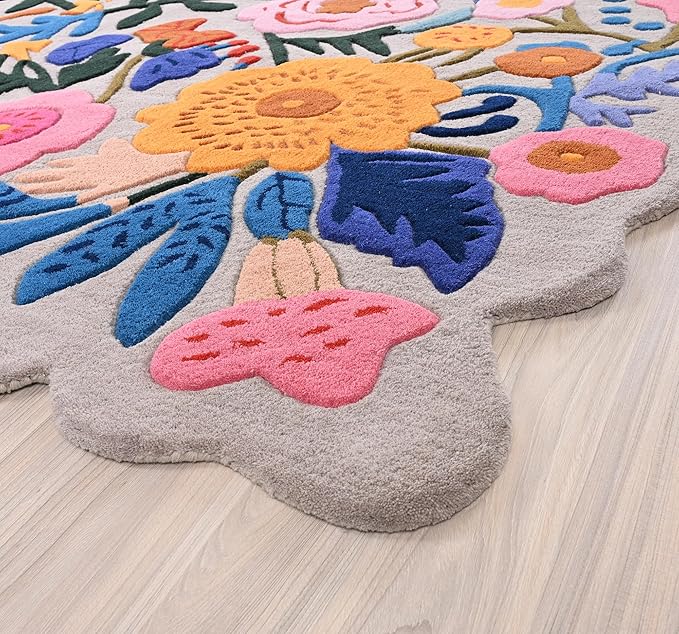 Handmade Wool Floral Area Rug for Living Room | Elegant Flower Garden Design, Soft, Thick and Durable | Bedroom, Dining Room & Home Decor Carpet (7' x 9', Floral H)