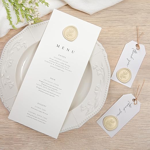 PONATIA Wax Seal Stickers - 50 Pcs Eucalyptus Self- Adhesive Wedding Invitation Seal Stickers, Perfect for Invitation Cards, Envelopes, Christmas, Gift Wrapping, Party (Champagne)