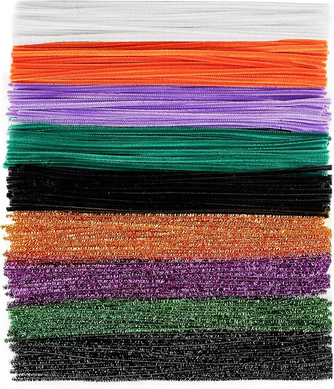 Caydo 500 Pieces Halloween Pipe Cleaners with 100pcs Eyes, Chenille Stems, Pipe Cleaner Crafts for DIY Art and Craft Projects Creative Gift Party Decorations