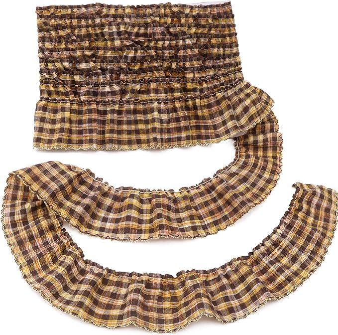 Gingham Ruffle Lace Trim Pleated Lace 5 Yards Gathered Gingham Fabric Edge Ribbon Trim for Dresses, Wedding Gowns, Crafts, Home Decor (Yellow)