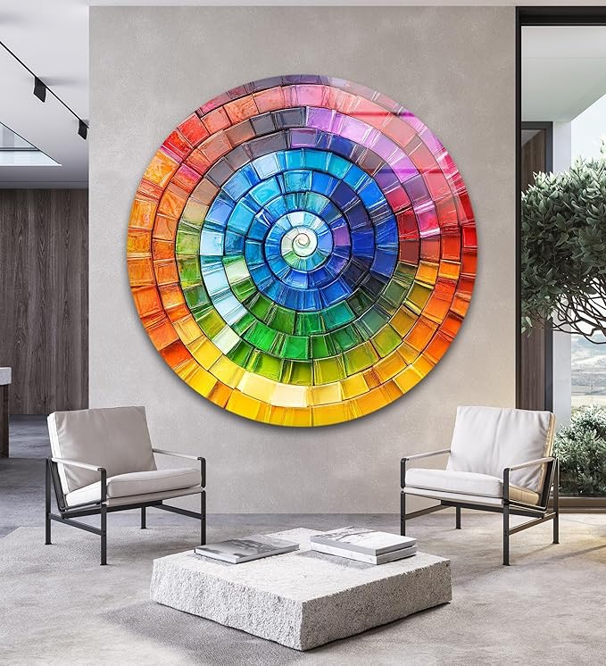 My Photostation.com 15.8''(40cm) Diameter Radiant Spiral Spectrum Round Glass Wall Art Tempered Glass Printing Wall Decor Large Wall Art Wall Hangings