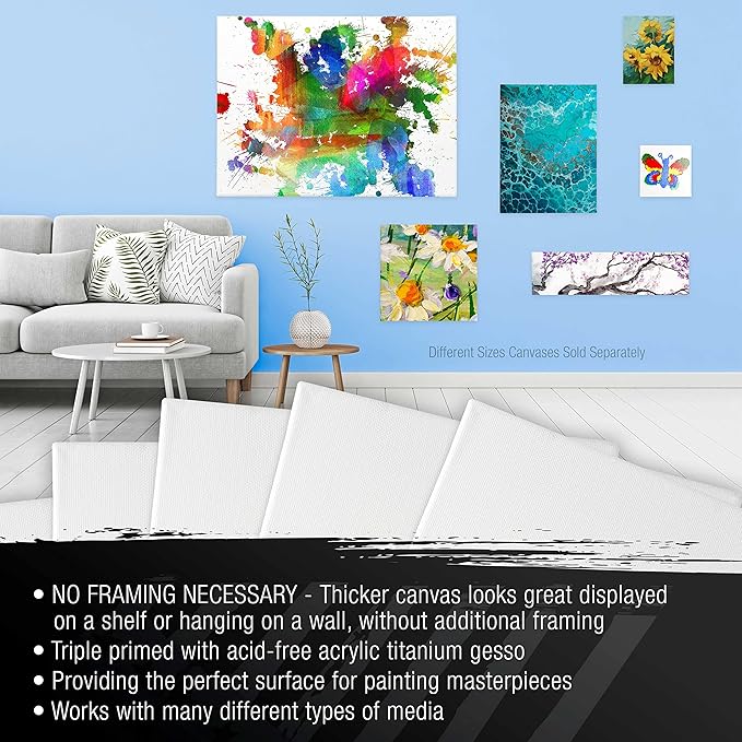 U.S. Art Supply Large Stretched Canvas for Painting 16x16 inch Gallery Depth 1-1/2" Thick, 3-Pack - 12oz Acrylic Gesso Triple Primed, Professional Artist Quality, 100% Cotton - Oil, Pouring Paint